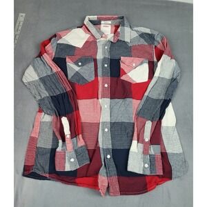 Levis Pearl‎ Snap Flannel Shirt Mens Large Red Patchwork Lightweight Rockabilly
